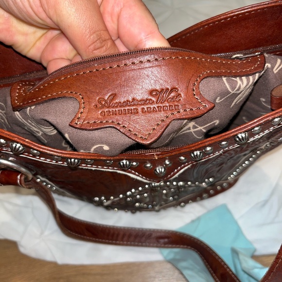 Embossed Brown Leather Crossbody Bag - Picture 10 of 14